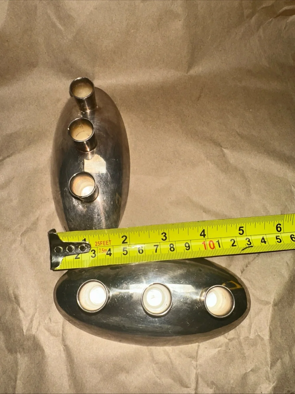Gorham Silver Tone Oval 3-Arm Candle taper Holders - Pair